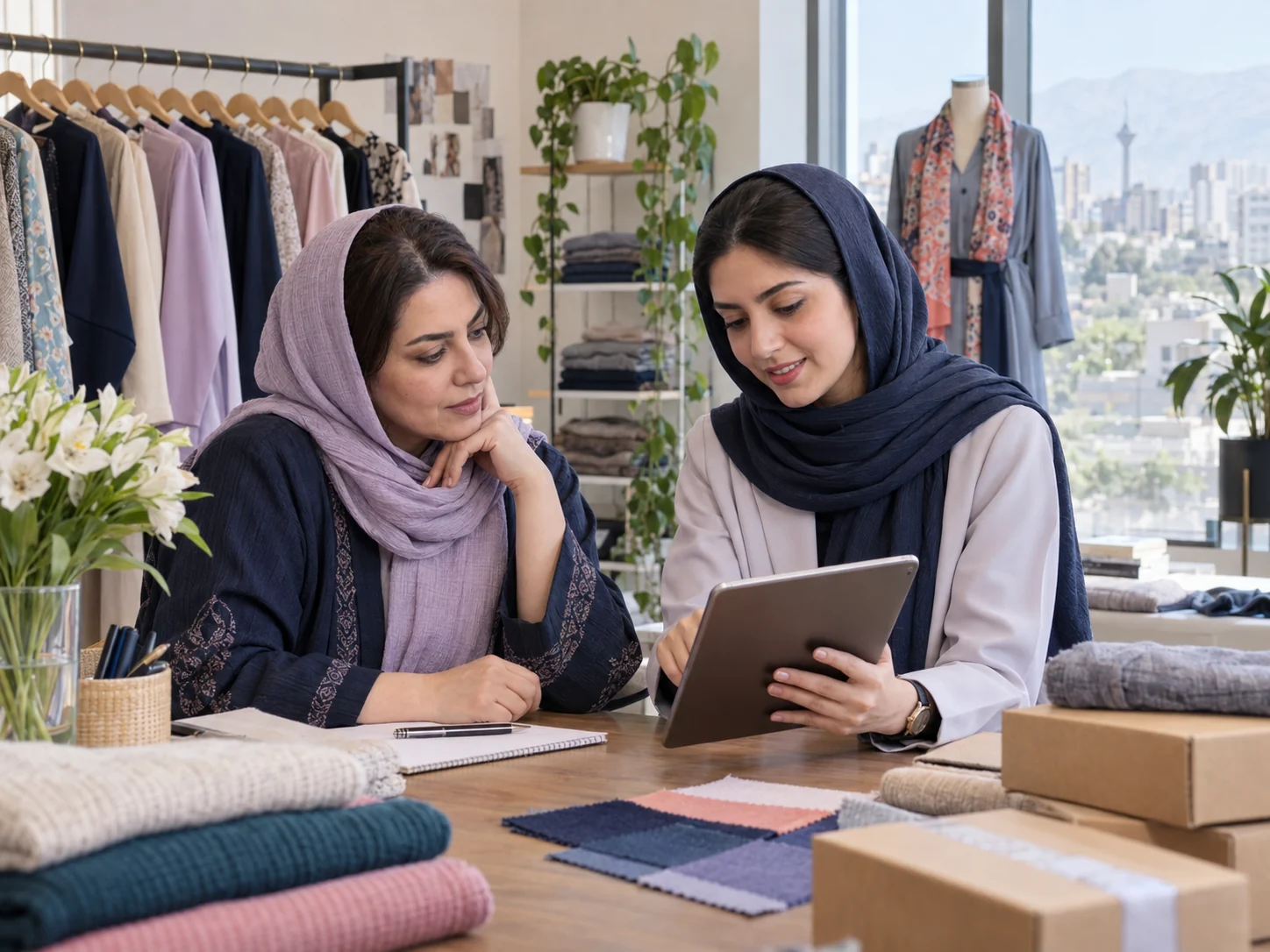همکاری صاحب فروشگاه پوشاک با کارشناس پشتیبانی میکسین